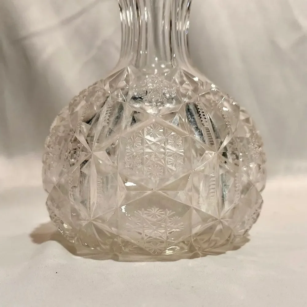Vintage American Pressed Glass Decanter Star Pattern Wine Water Carafe